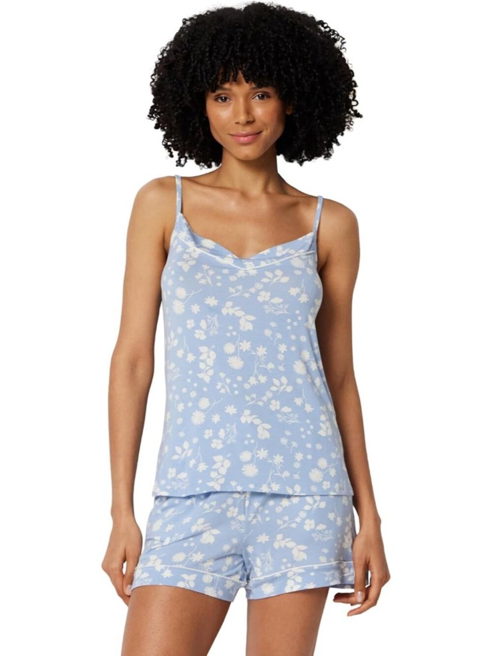 〽️Women's Shorts Set Light Blue Floral Strappy Sleeves Casual Outfit Lounge Set